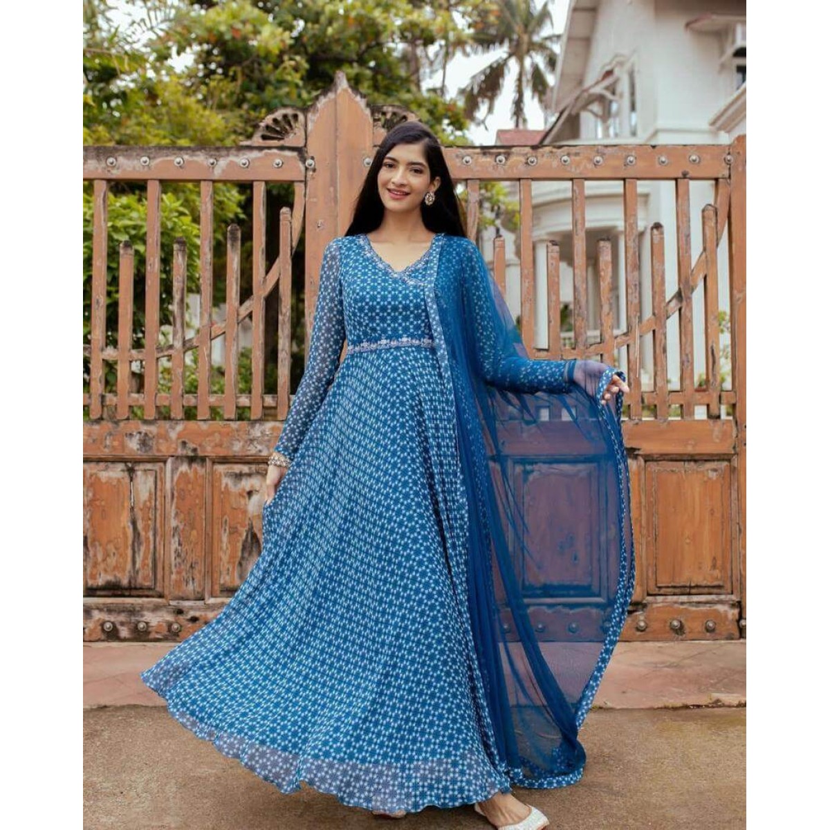 Blue color Georgette long gown
