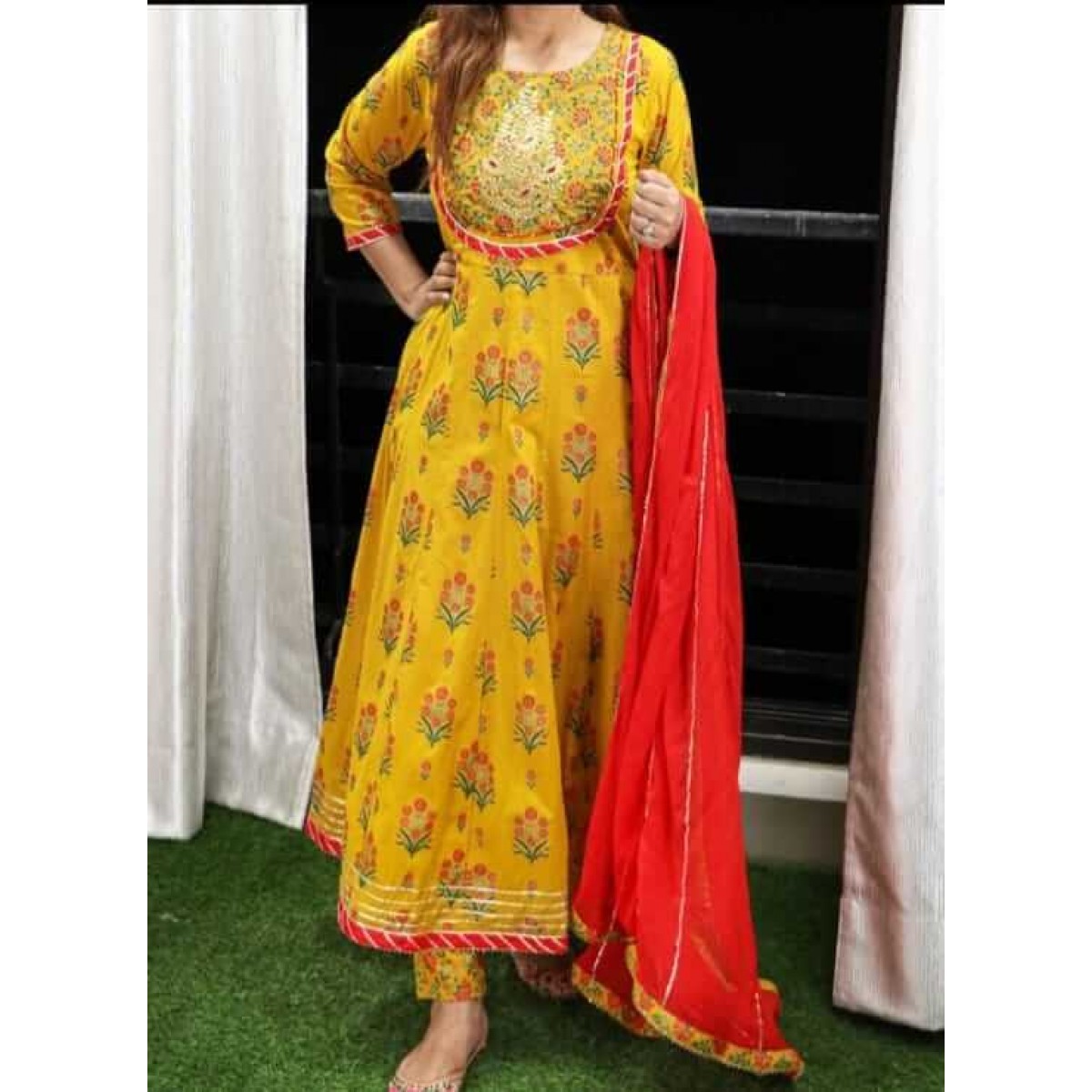 Haldi special Anarkali kurti with pant 