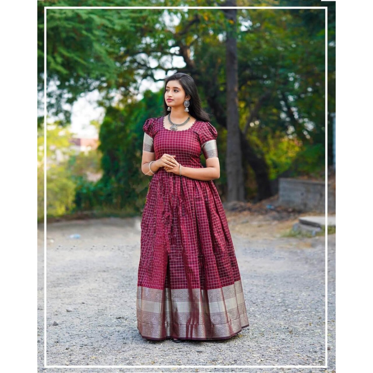 banarasi silk maroon color gown