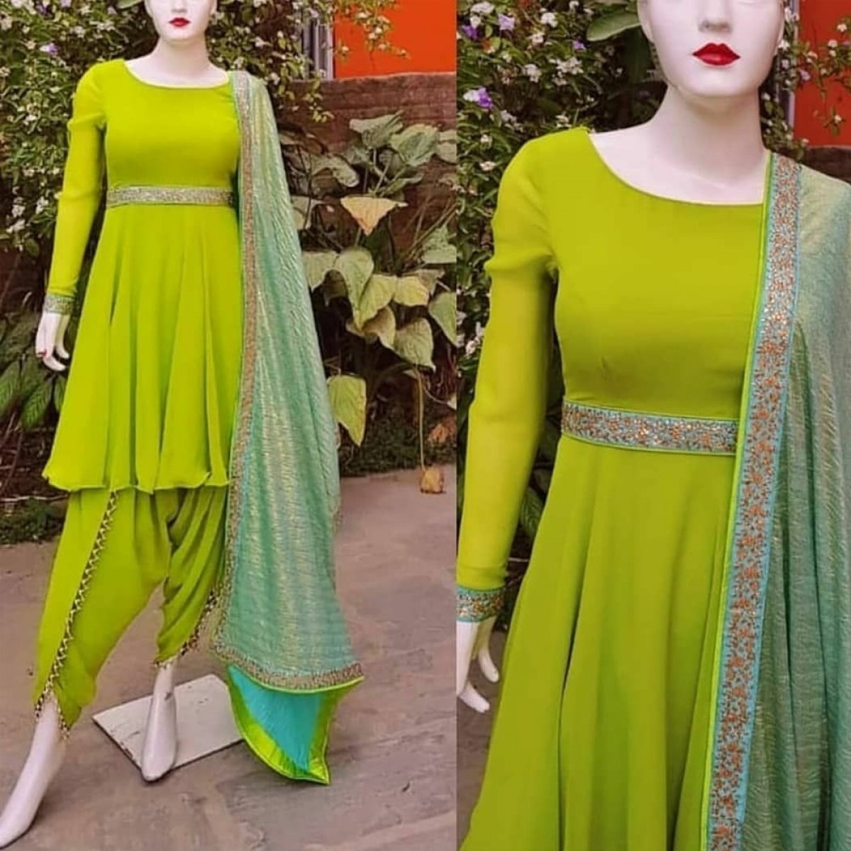 Parrot Green Color Party wear Dhoti Suit