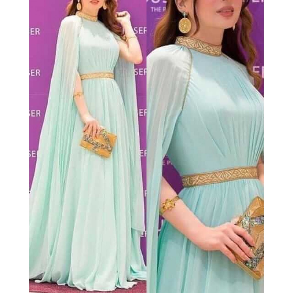Buy FIBREZA Womens Georgette Traditional Ethnic Long Gown Western Dress  with Round Neck Flare Sleeve Ribbin Embroidery Work Small Pink at  Amazonin
