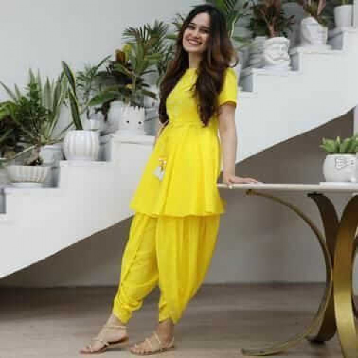Buy Amber Yellow Peplum Kurta And Cowl Dhoti Suit Set With Mirror Abla  Embroidery KALKI Fashion India