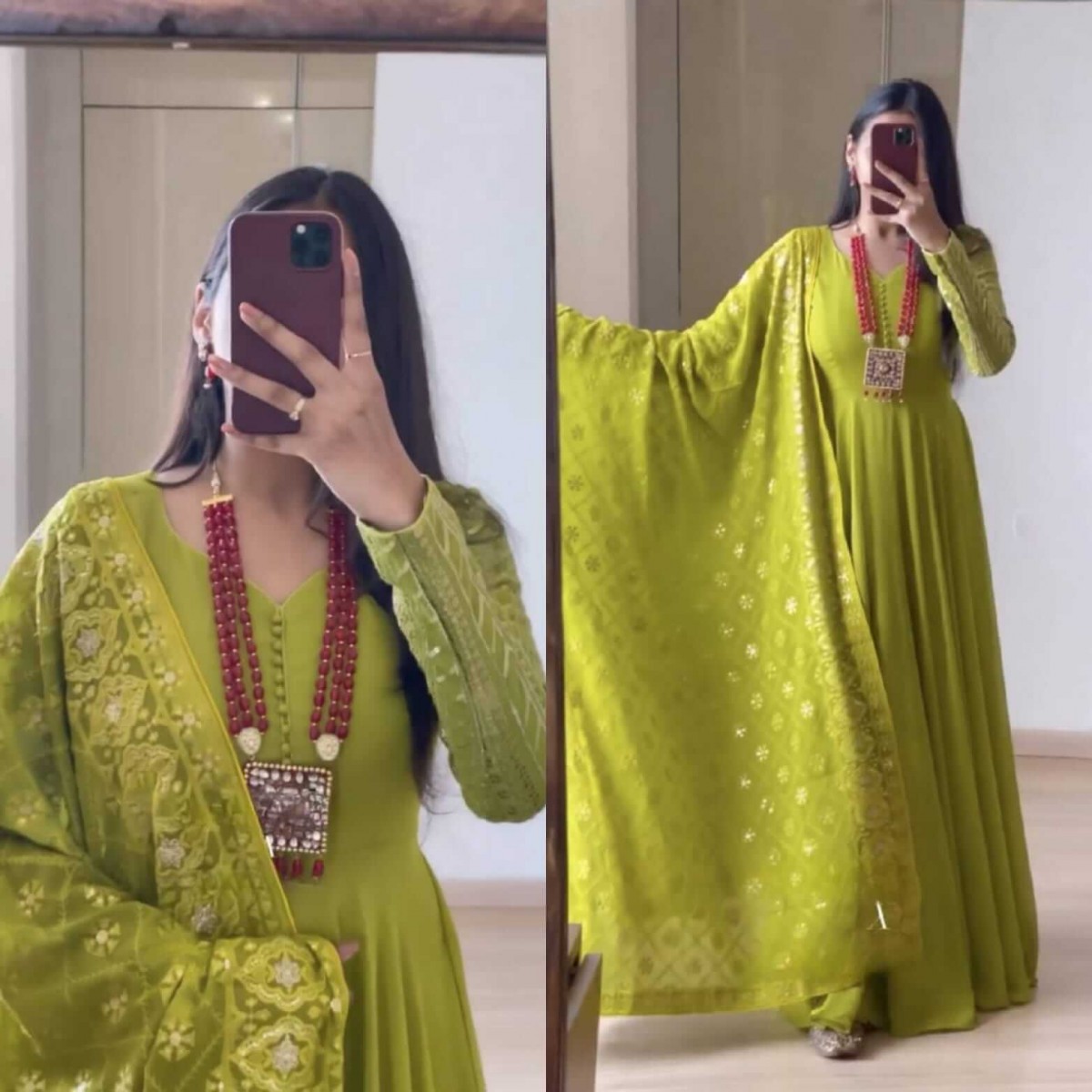 Traditional Parrot Green Sharara Dress For Girl