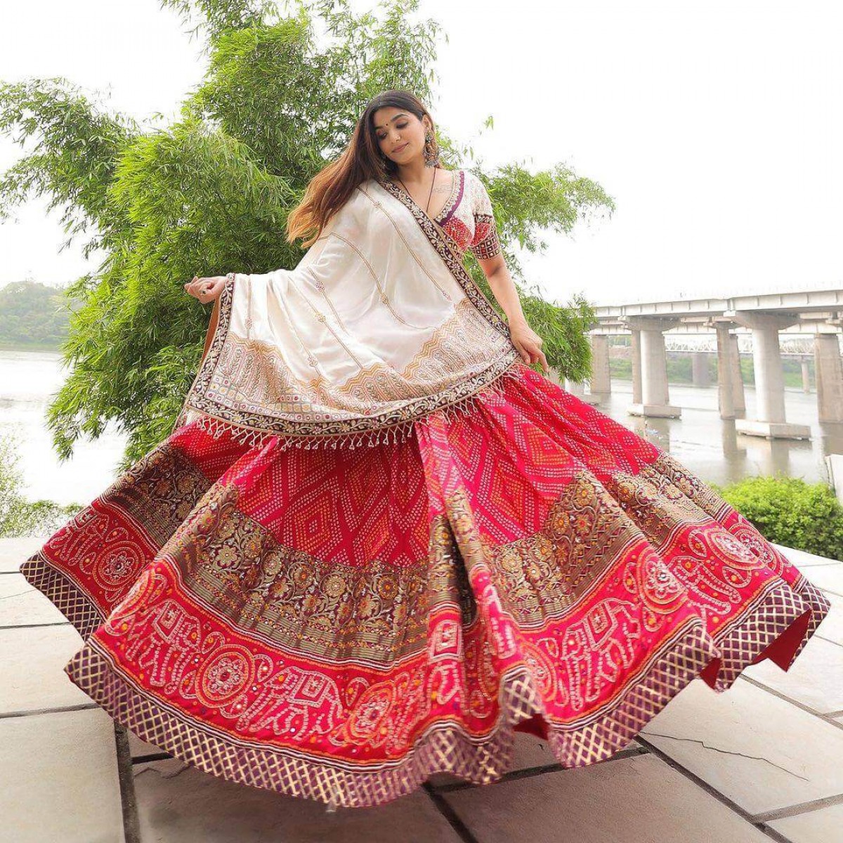 Cotton and muslin Lehenga Choli in White with Printed - LC5667