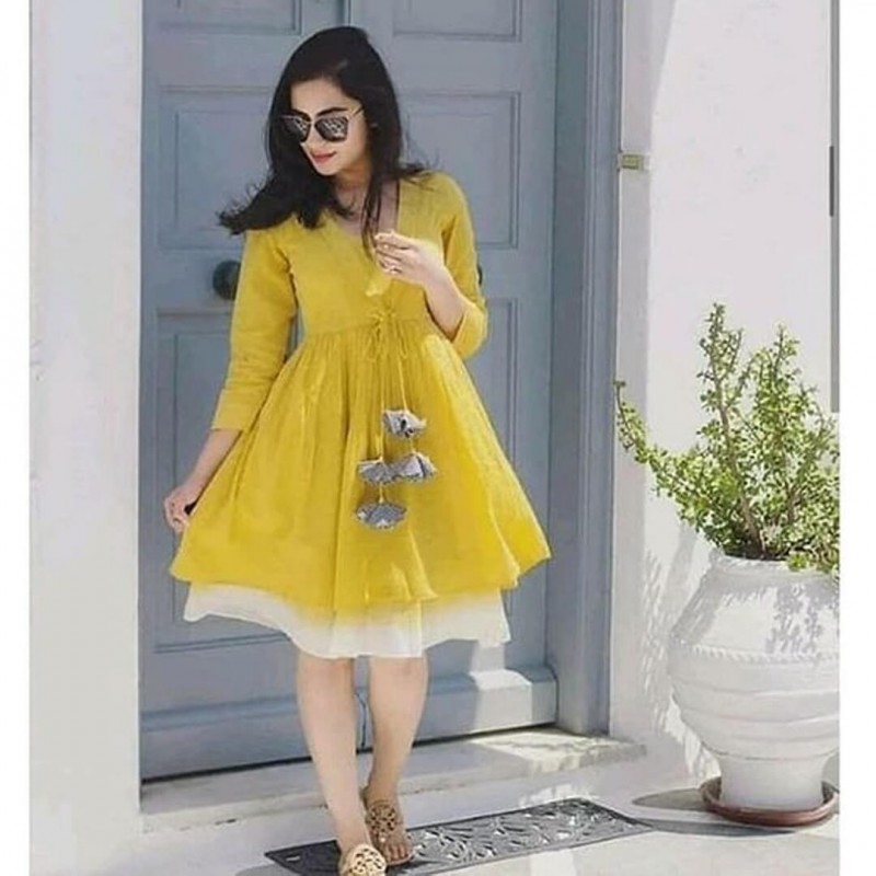 yellow colour frock suit