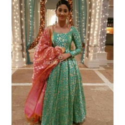Green Color Banarasi Gown with Heavy Banarasi Dupatta