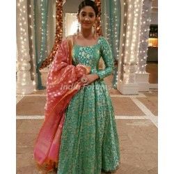 Green Color Banarasi Gown with Heavy Banarasi Dupatta