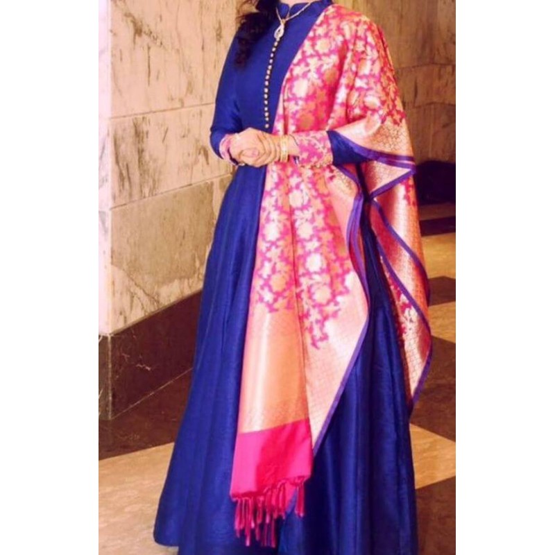 navy blue gown with dupatta