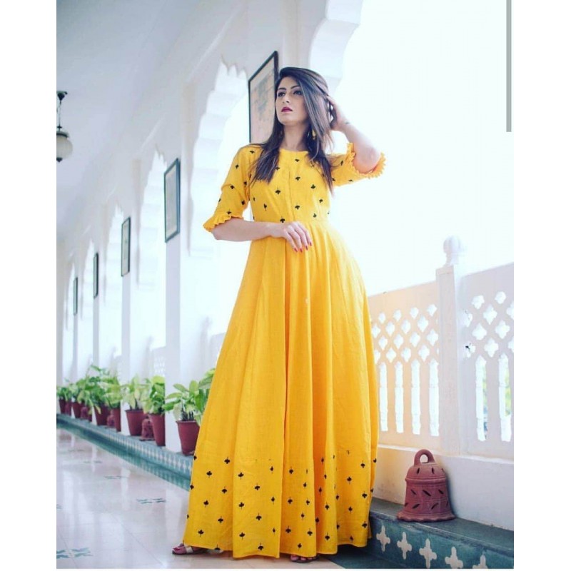 yellow colour long dress