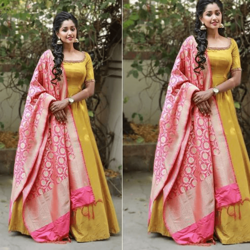 long gown with banarasi dupatta