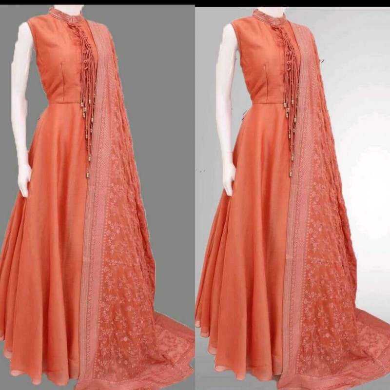 orange gown with dupatta