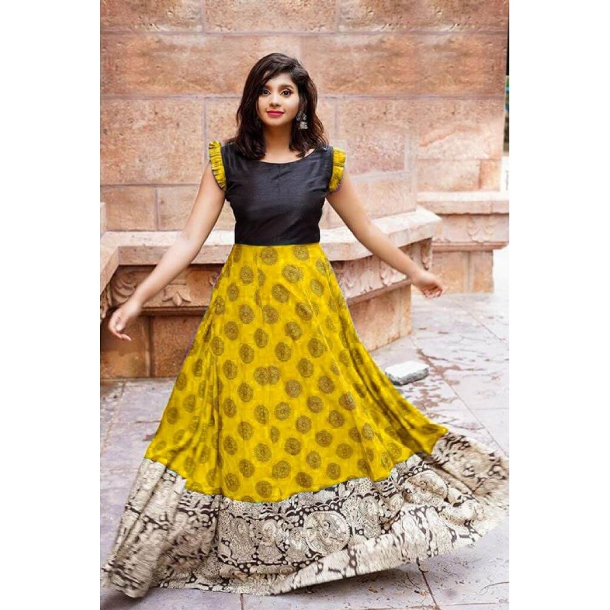 South Indian style long crepe fabric gown