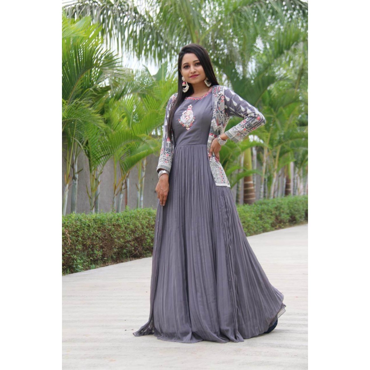 Grey color designer jacket gown style