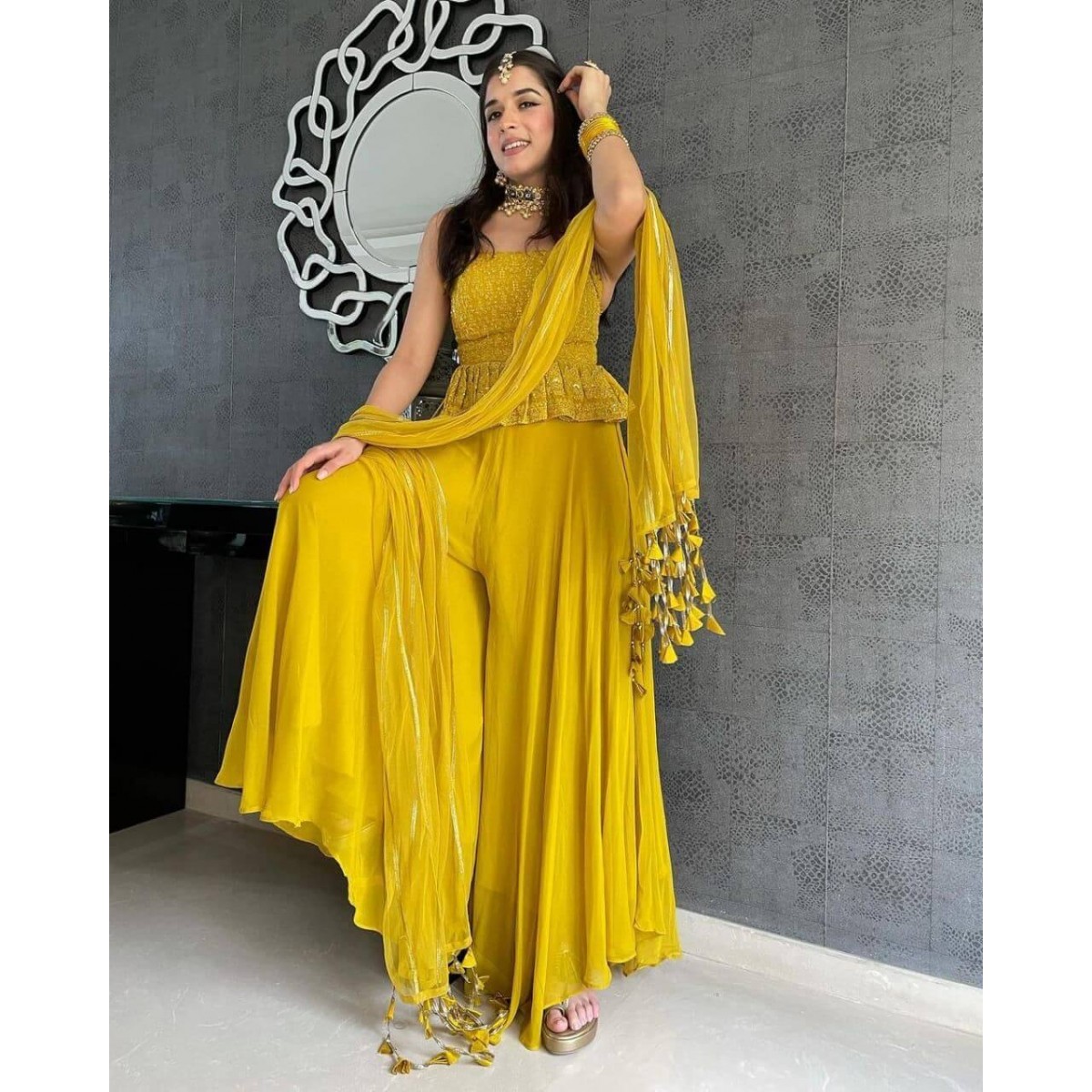 Haldi special peplum top with sharara 
