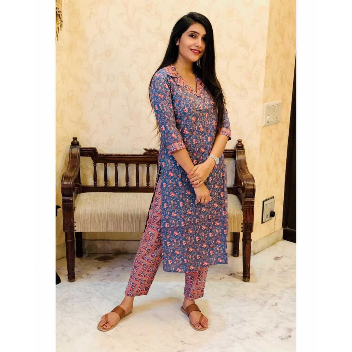 Jaipuri cotton kurta pant set