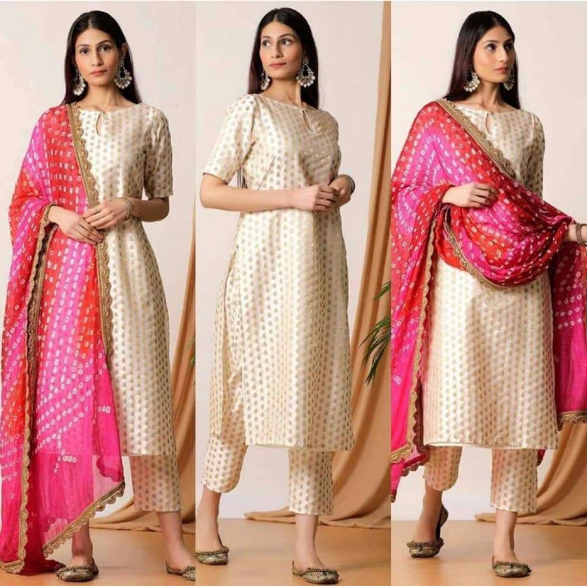 Banarasi silk salwar suit with bandhej 