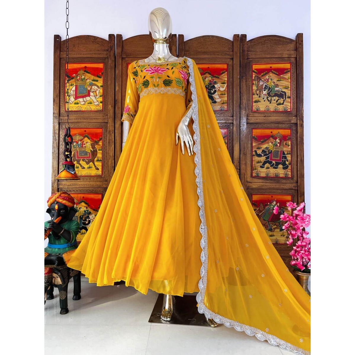 Designer umbrella flair gown with 