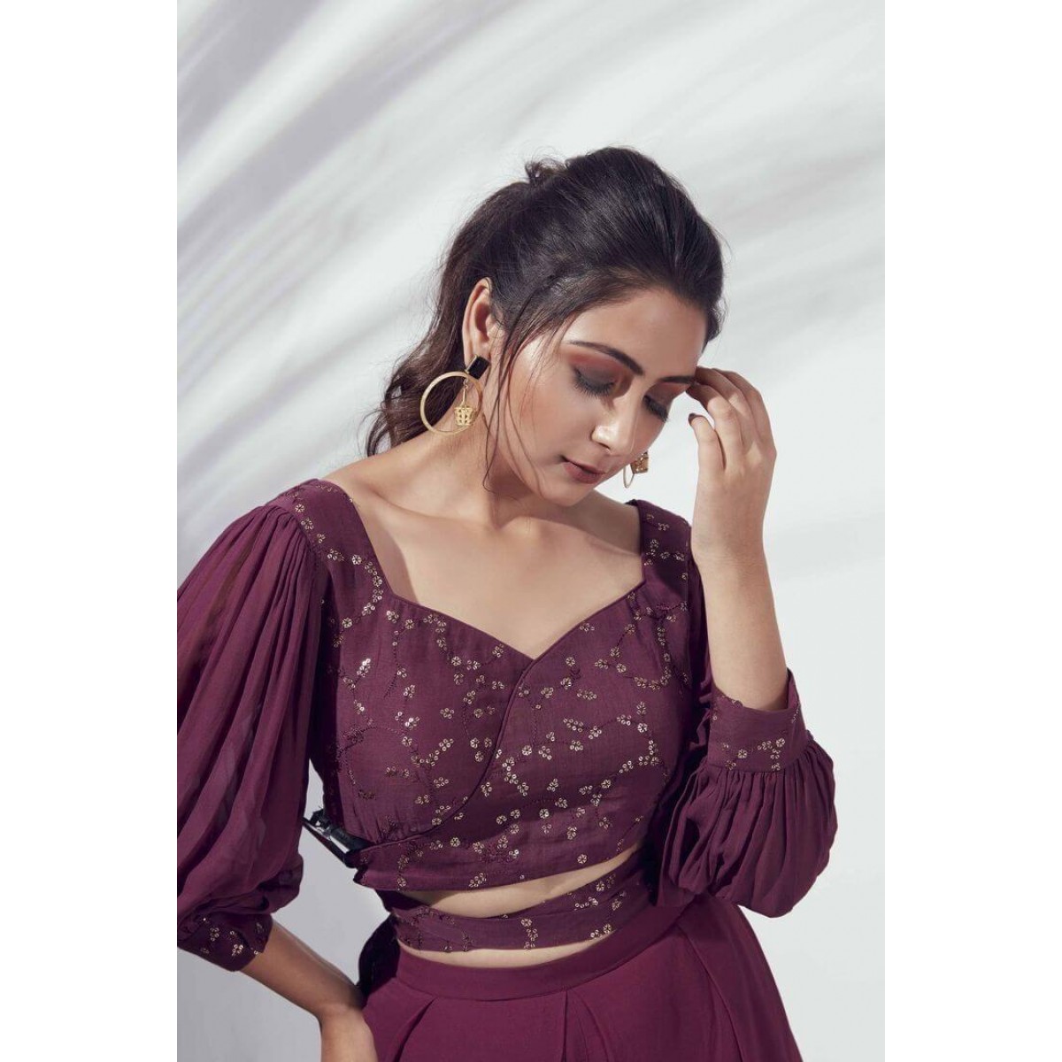 Wine Color Net Party Wear Lehenga