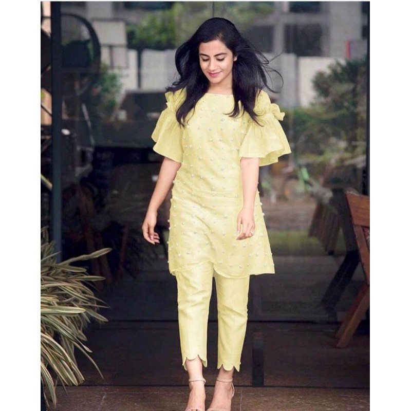Yellow - Yellow Hearts ! Cotton ruffle sleeve kurti with... | Facebook