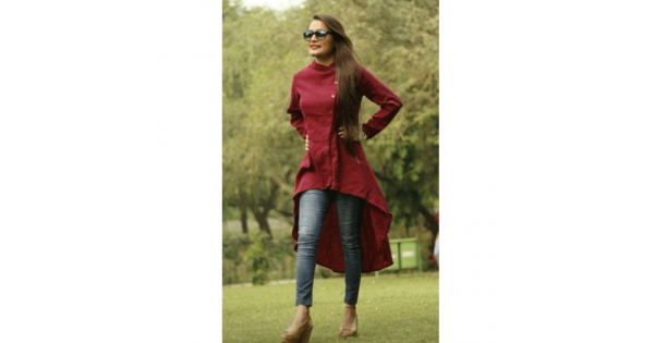 Maroon Color Cotton Fabric Updown Kurti 