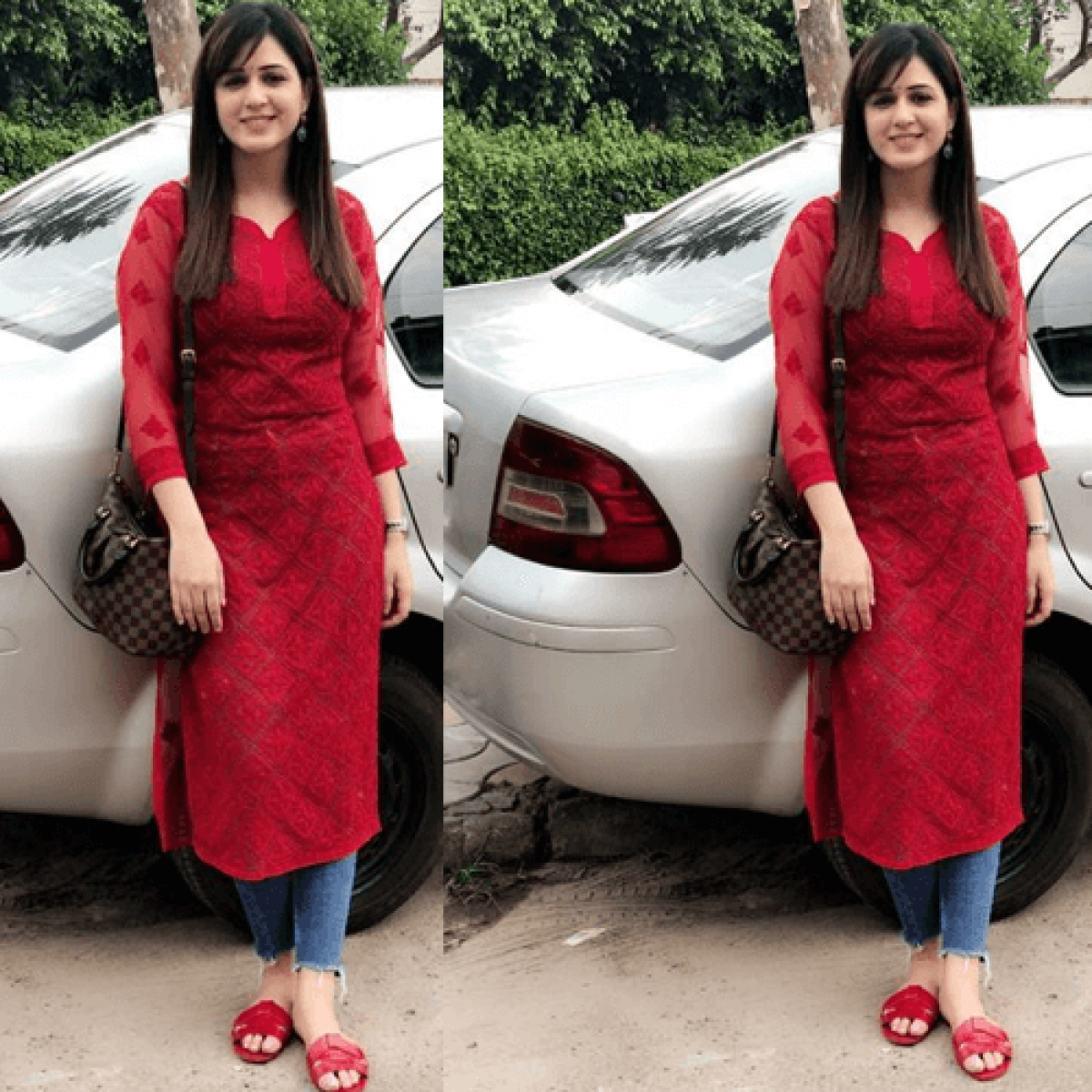 Rose Like Red Color Georgette Kurti For Jeans Long Kurti 