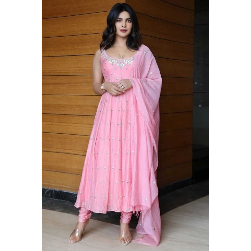 Priyanka Chopra Butti Worked Pink Color Stitched Salwar Suit