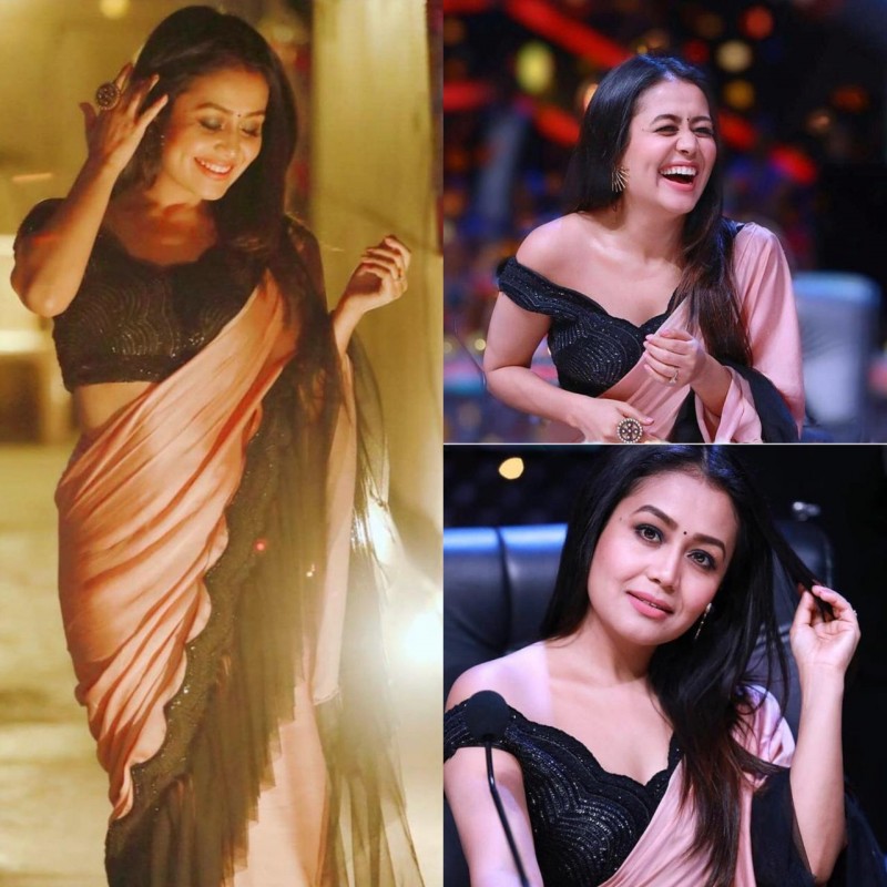 Neha Kakkar Beautiful Silk Ruffle Saree Low price guaranteed among all celebrity suits online shopping st. mongoosekart online happiness store for shopping
